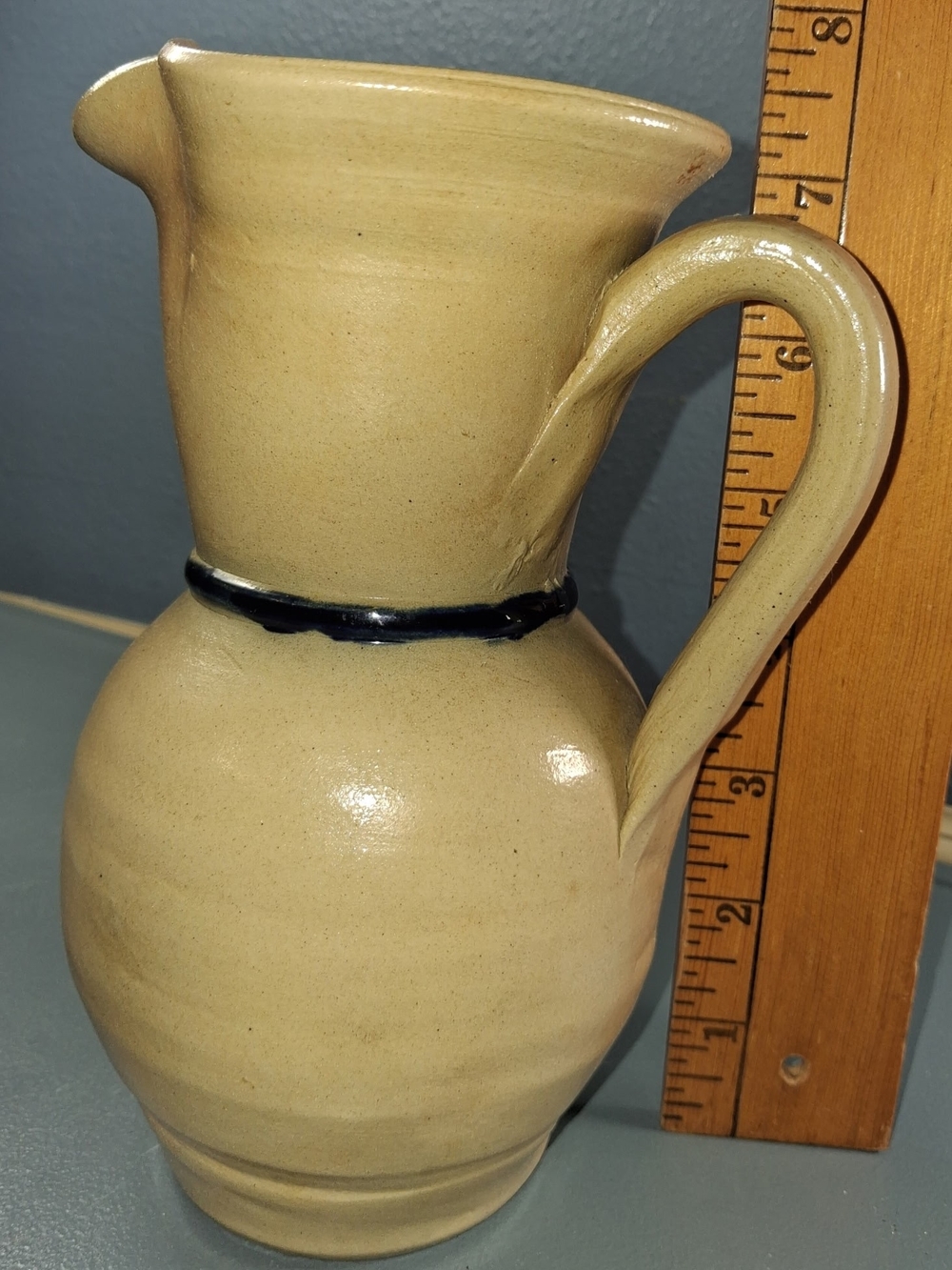 Cream Ceramic Pitcher with Black Band - Decorative Home Accent